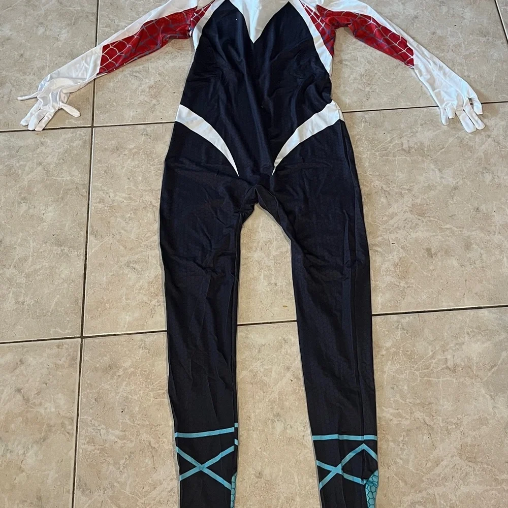 Spider Gwen Costume Girls Size 12 Cosplay Suit Pink Black White Full Set
